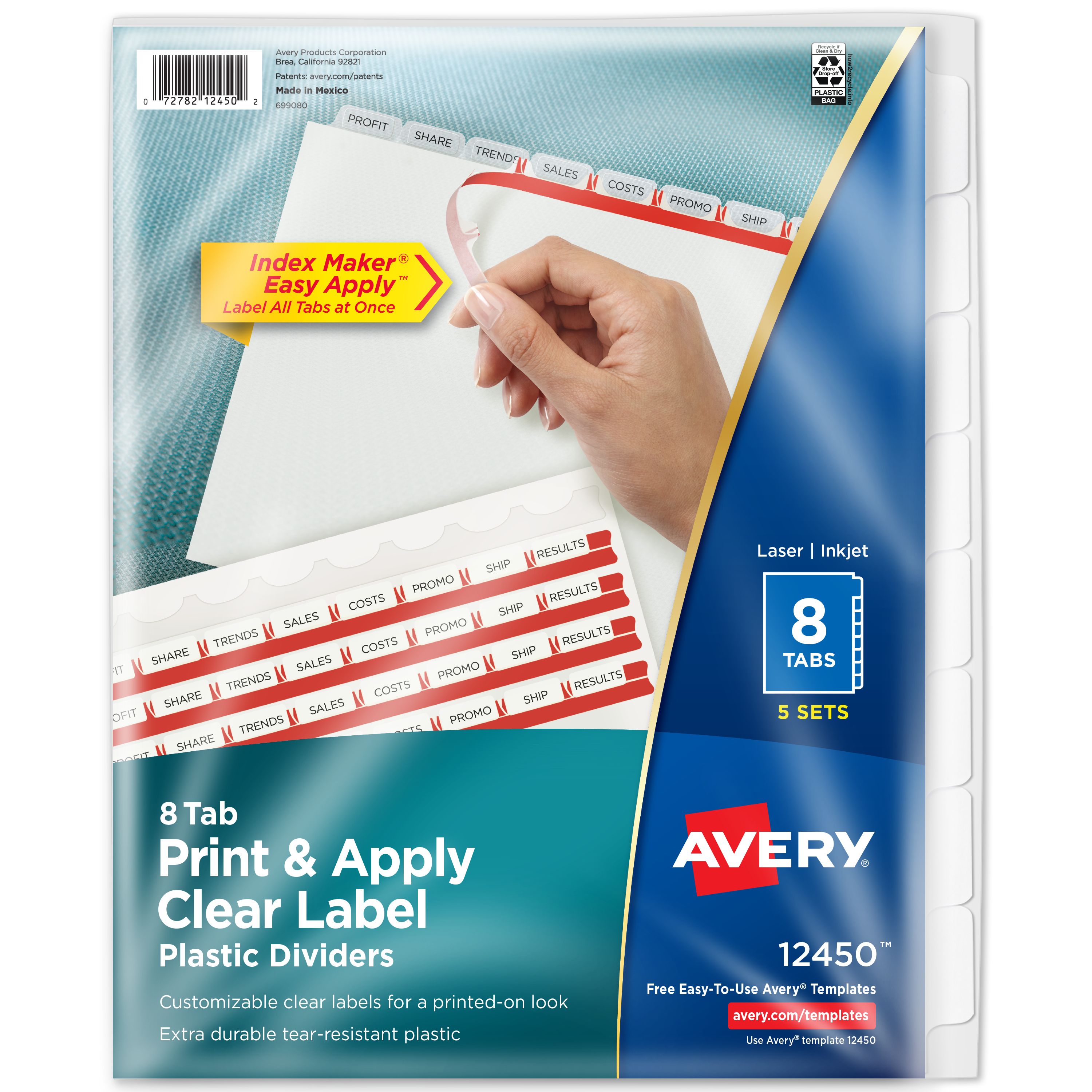 Avery Print & Apply Plastic Dividers 5 Sets, Clear (12450) | Avery